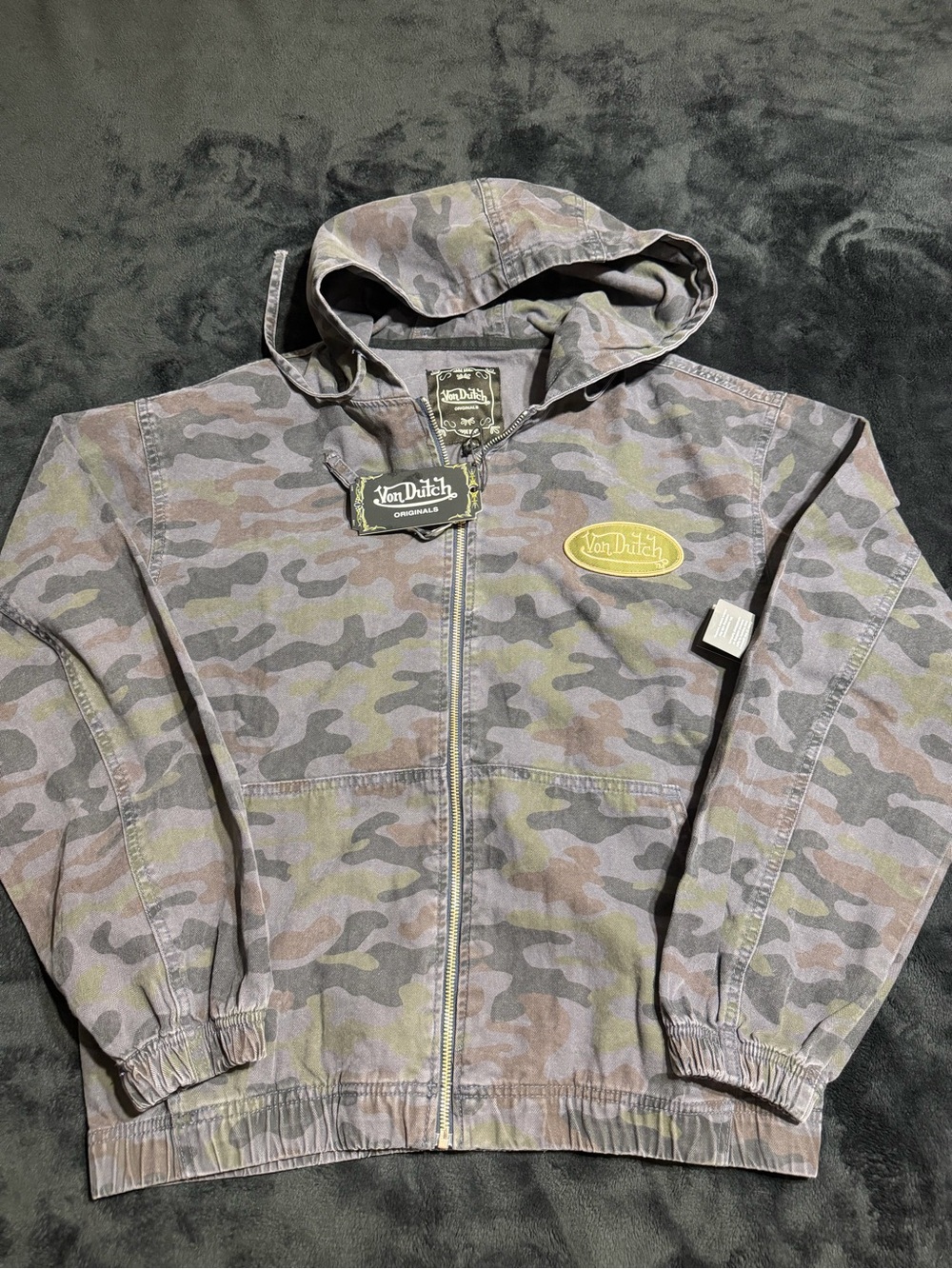 Von Dutch men’s Camo Zip-Up Hoodie - Gray/Green S
